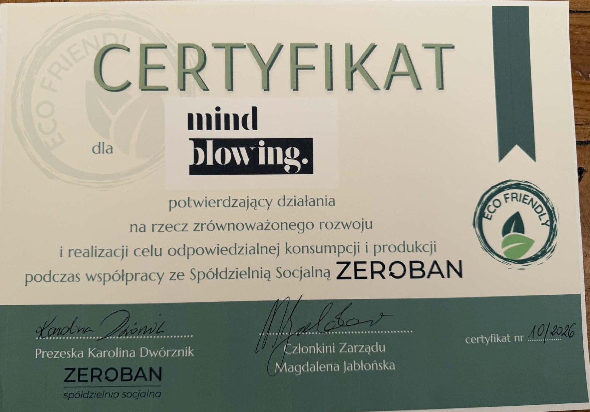 #Zeroban Certyfikat na rzecz zrównoważonego rozwoju